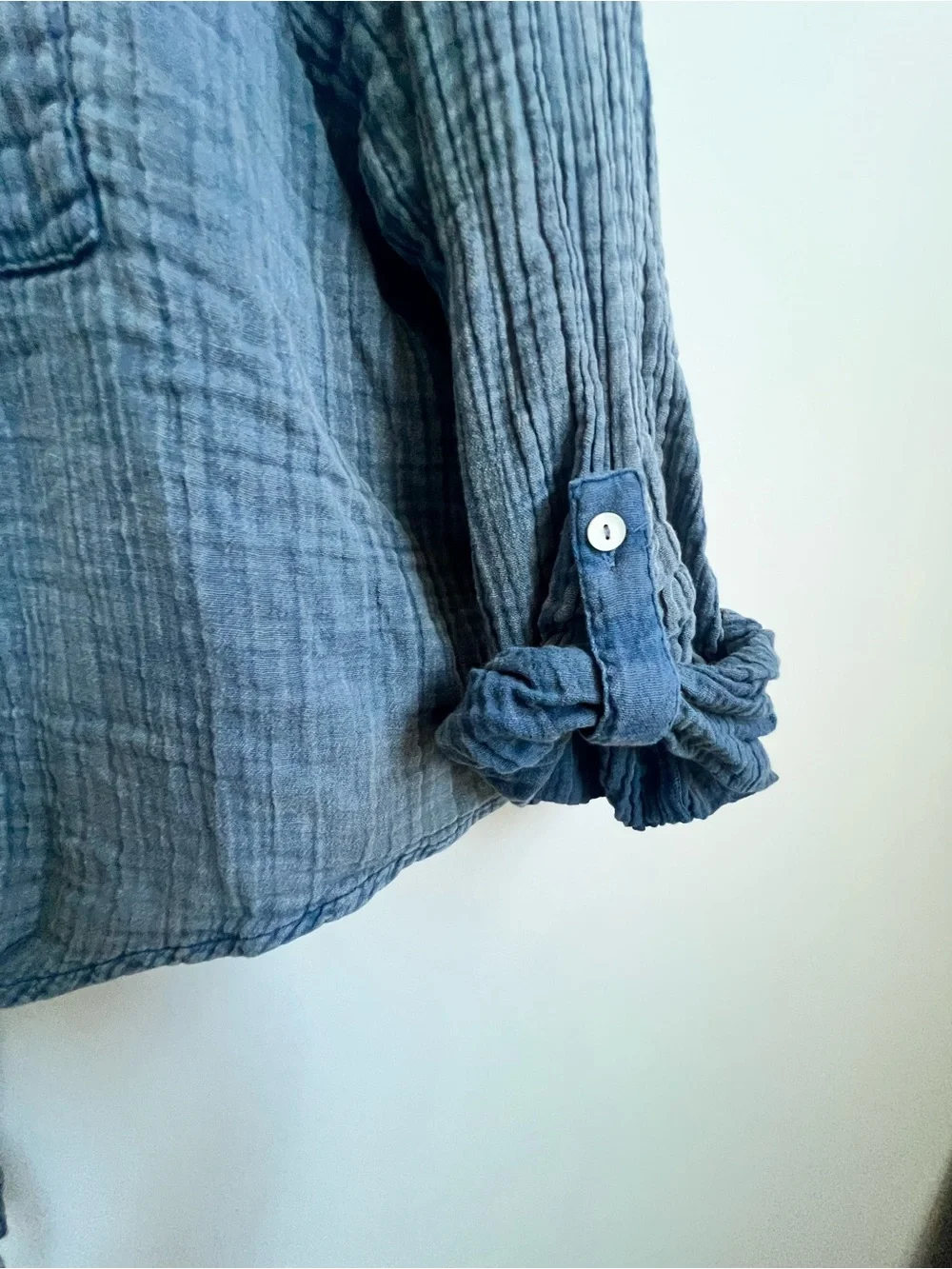 Natural Life Lola Tie Cotton Button Down shirt crinkled gauze Stitch Denim XL - Picture 6 of 11